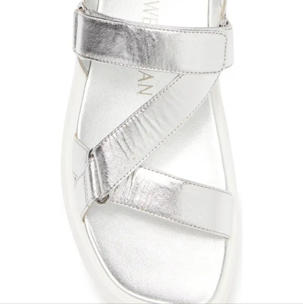 Stuart Weitzman Zolie Metallic Leather Platform Sandals Silver -8.5 - Picture 4 of 8